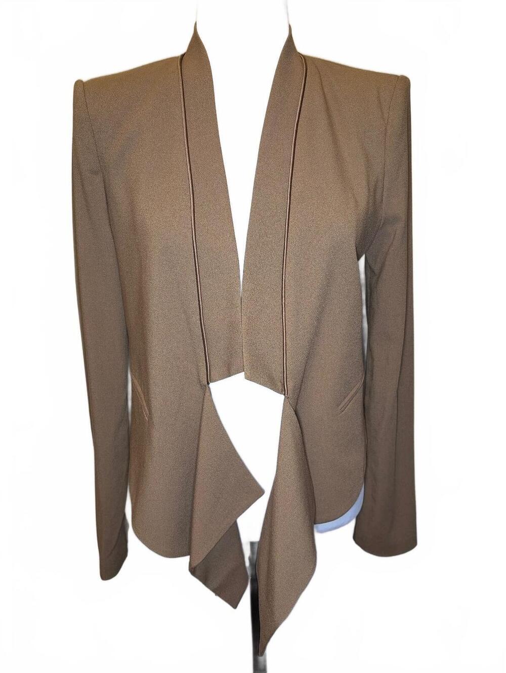 BCBGMAXAZRIA S Taupe Draped Blazer 90s Minimalist Office Siren Quiet Luxury Y2K